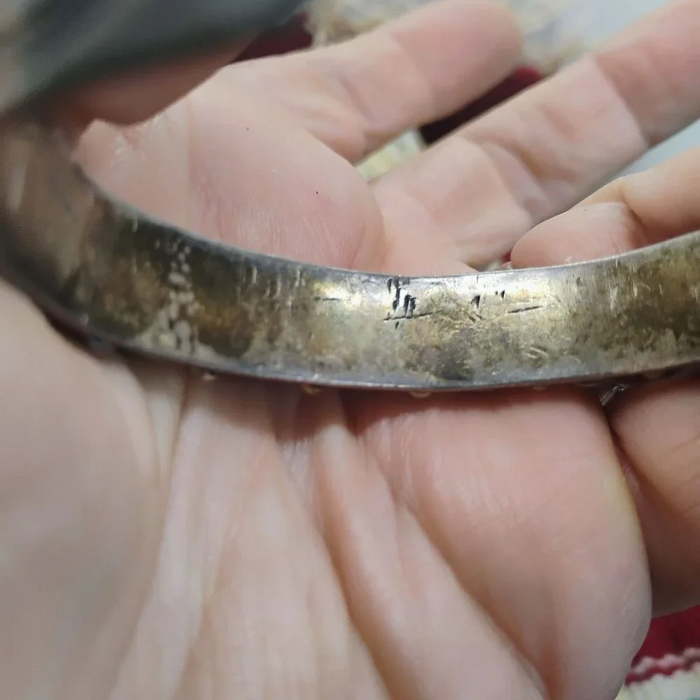 Vtg Navajo Old Pawn Sterling Silver Rough Stone Turquoise & Coral Cuff Bracelet - Picture 9 of 11